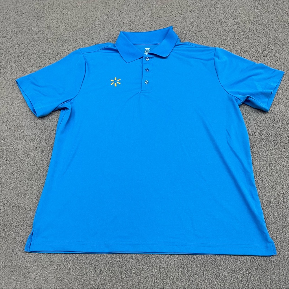 Walmart Mens Employee Uniform Polo Shirt Large Blue Performance Short Sleeve